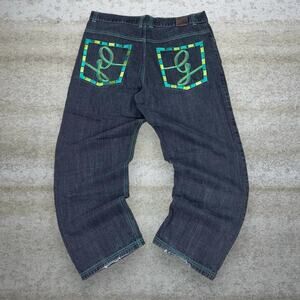 Vintage Skater Wide Leg Jeans UBug Smoke Black Wash Baggy Denim Rap Art Y2K